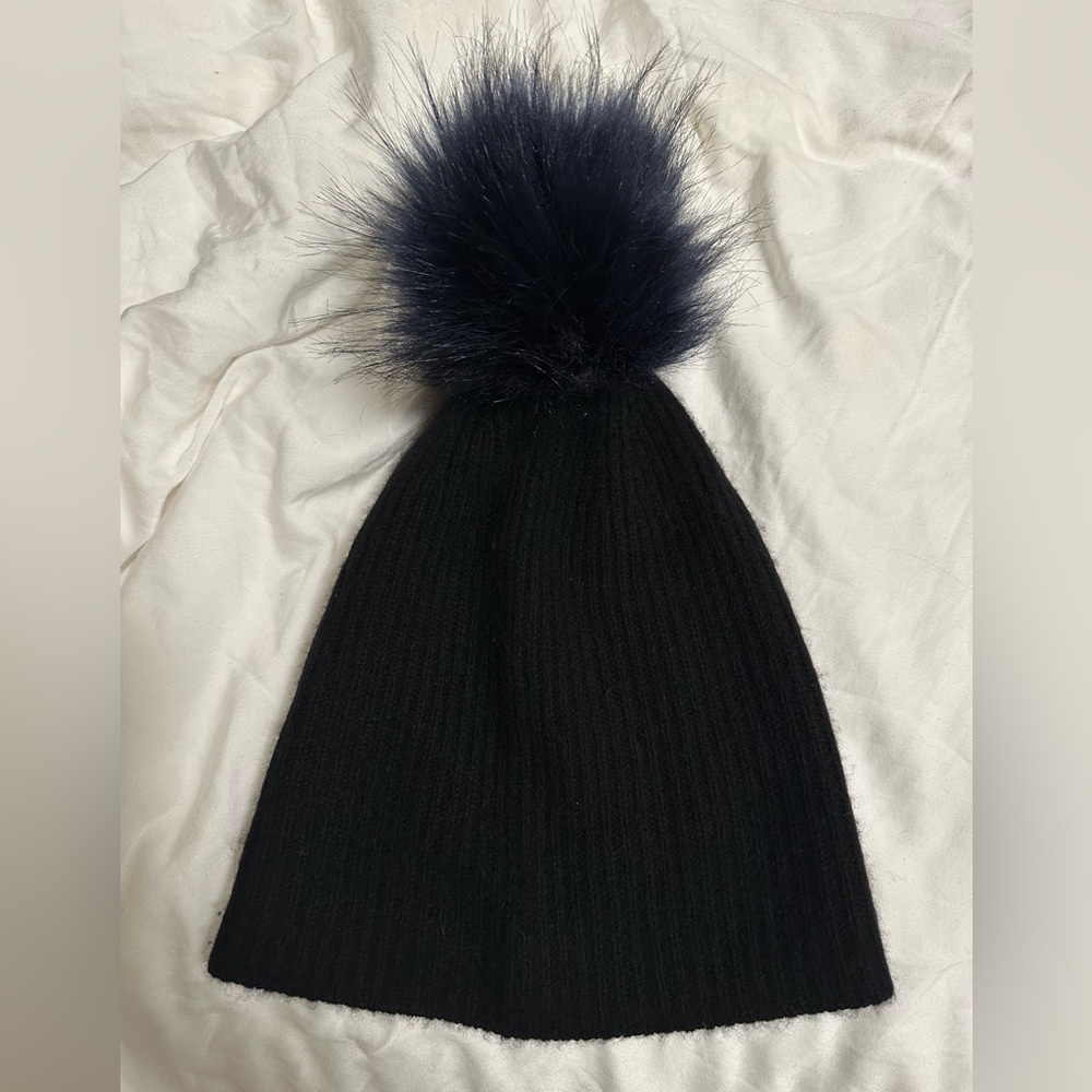 White and Warren Cashmere Beanie with Pompom